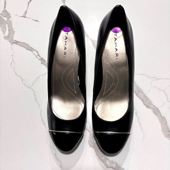 Tahari | Women’s Black Platform Contrast Leather Pump ‘Laurie’ - Picture 6 of 10